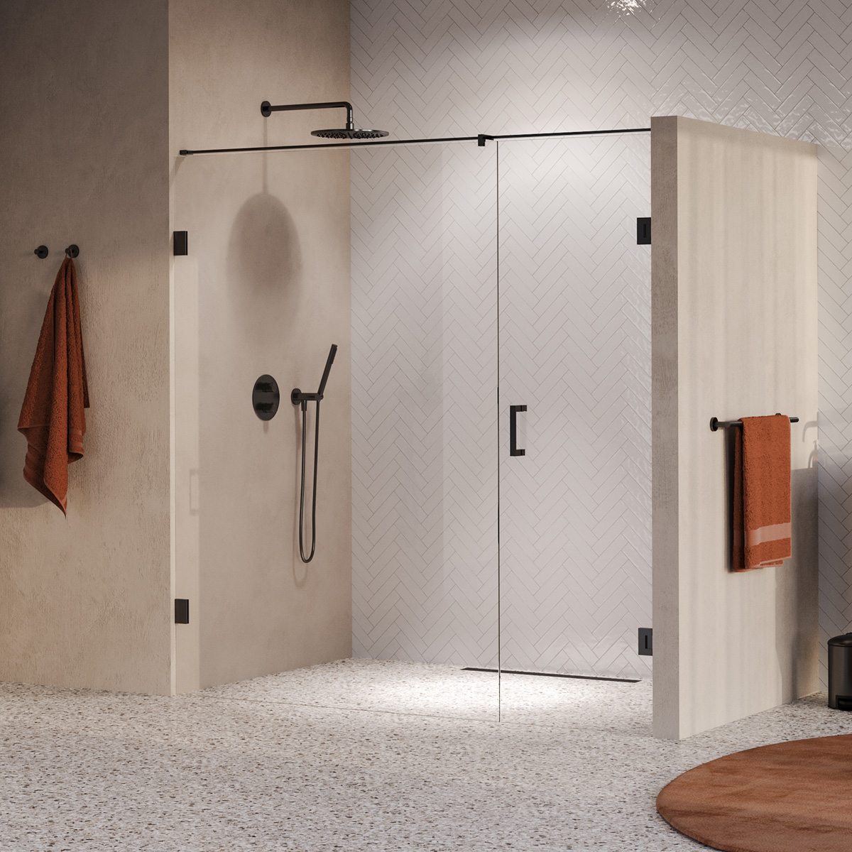 Brauer Void profielloze nisdeur 200cm met draaideur 70cm aan muur gunmetal geborsteld PVD