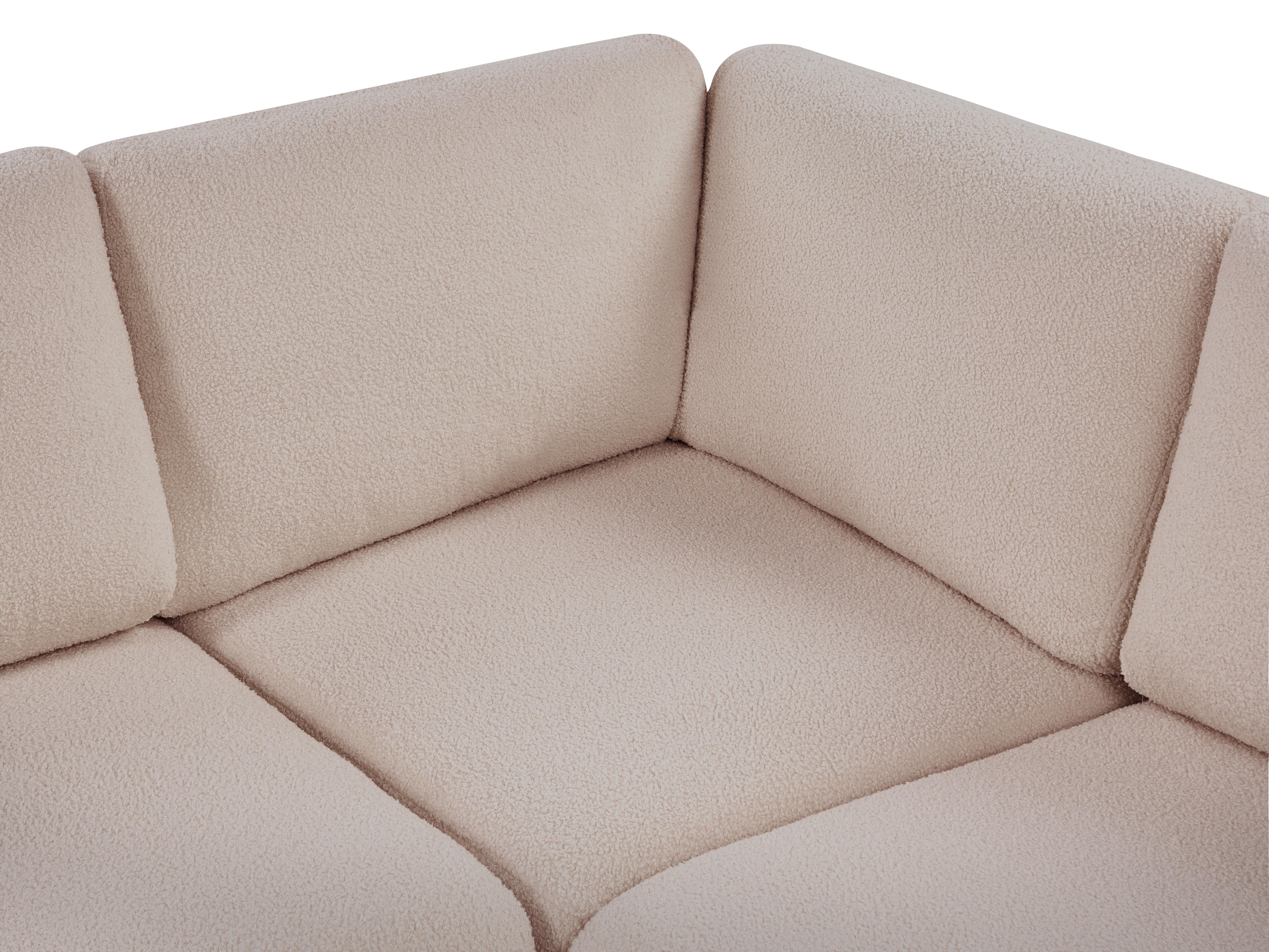 Modulaire hoekbank 5-zits KIVVIK Bouclé Beige met ottomaan rechtszijdig
