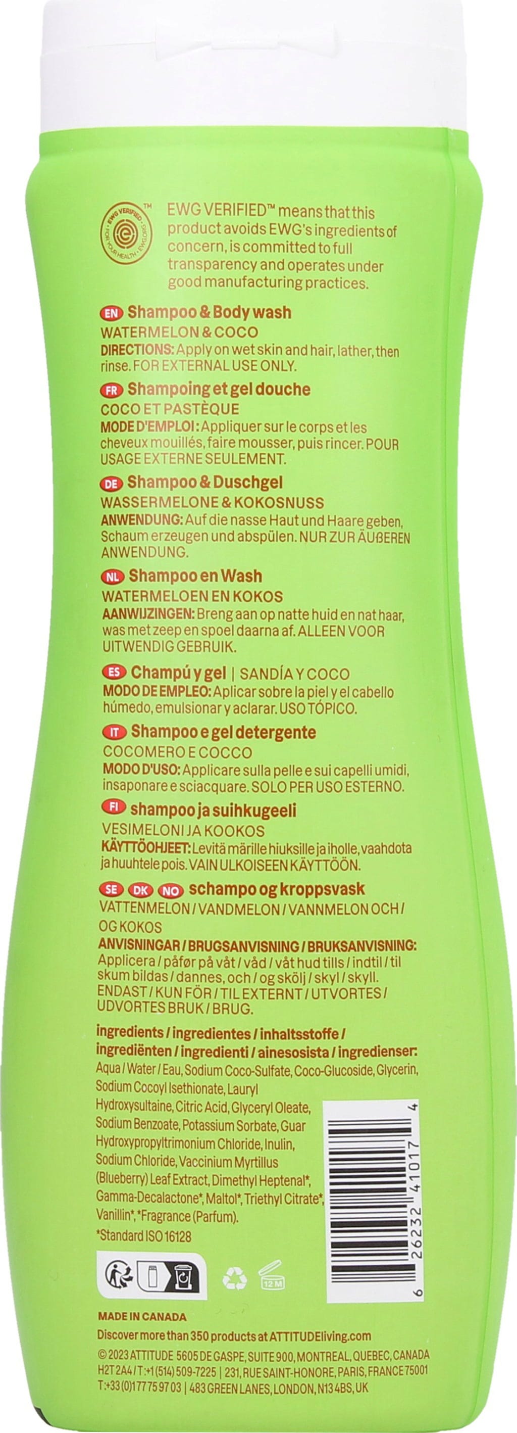 ATTITUDE  little leaves Shampoo & Body Wash Watermelon & Coco, 473 ml