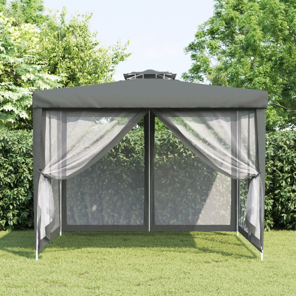 Belvédère à double toit anthracite 3x3x2,68 m tissu