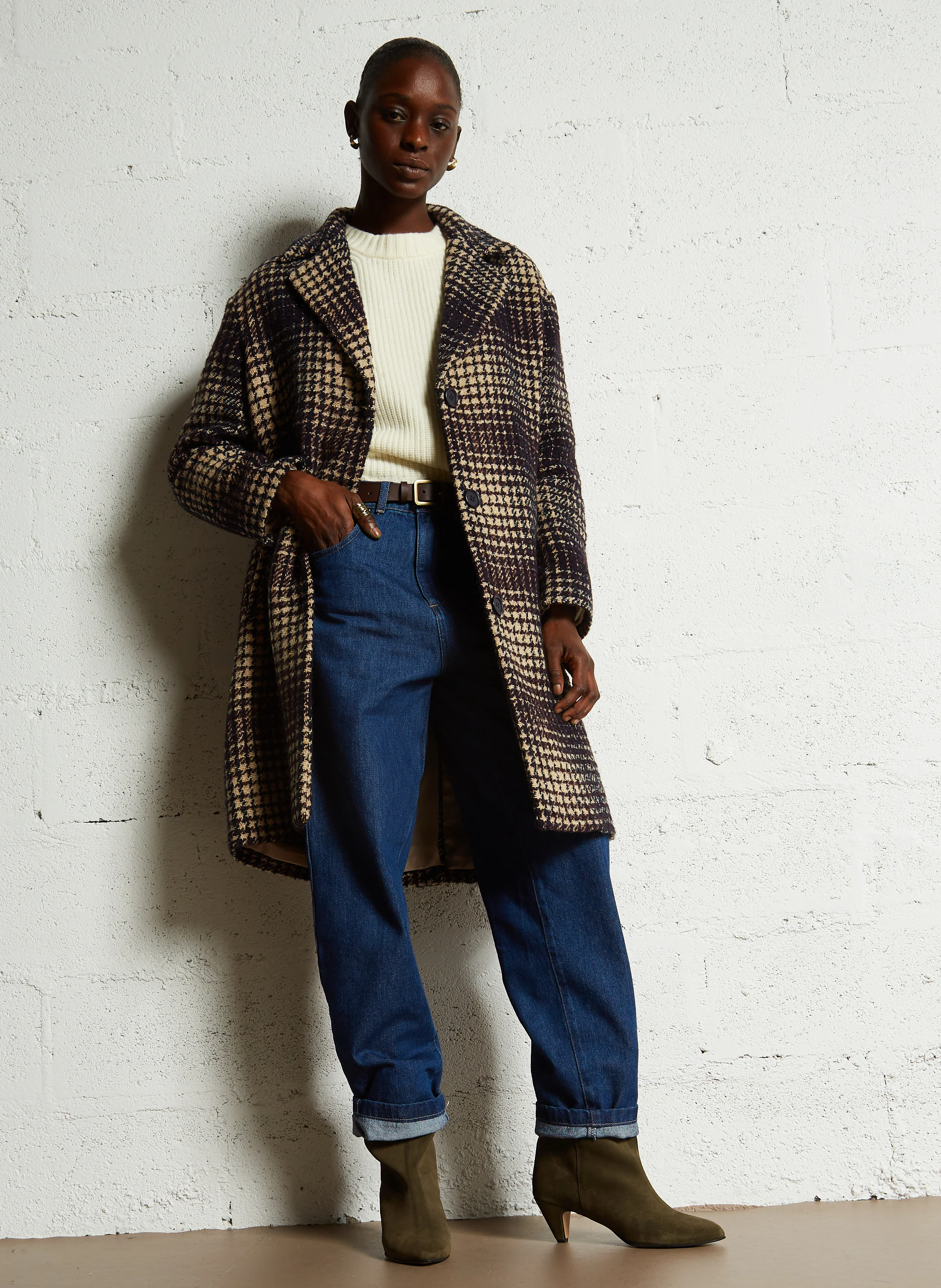 MILENA - Manteau long tweed en laine mélangée | Rouge