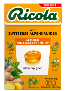 Ricola Gember Sinaasappelmunt Suikervrij Doosje 50GR