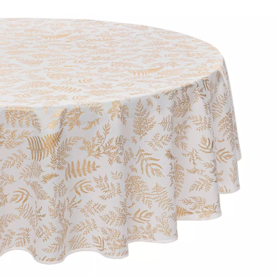 Nappe ronde anti tache (D180 cm) Feuilles d'or Blanc