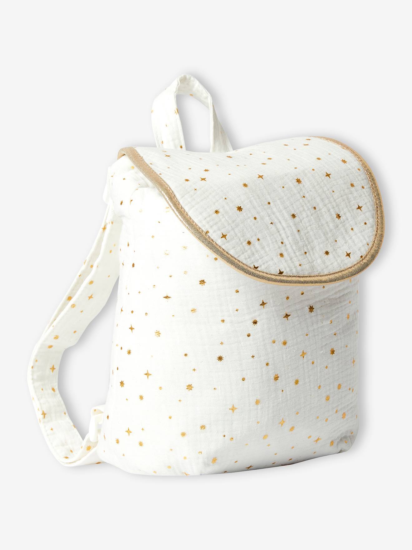 Bolsa feminina personalizável com estampa de estrelas, cor off-white.