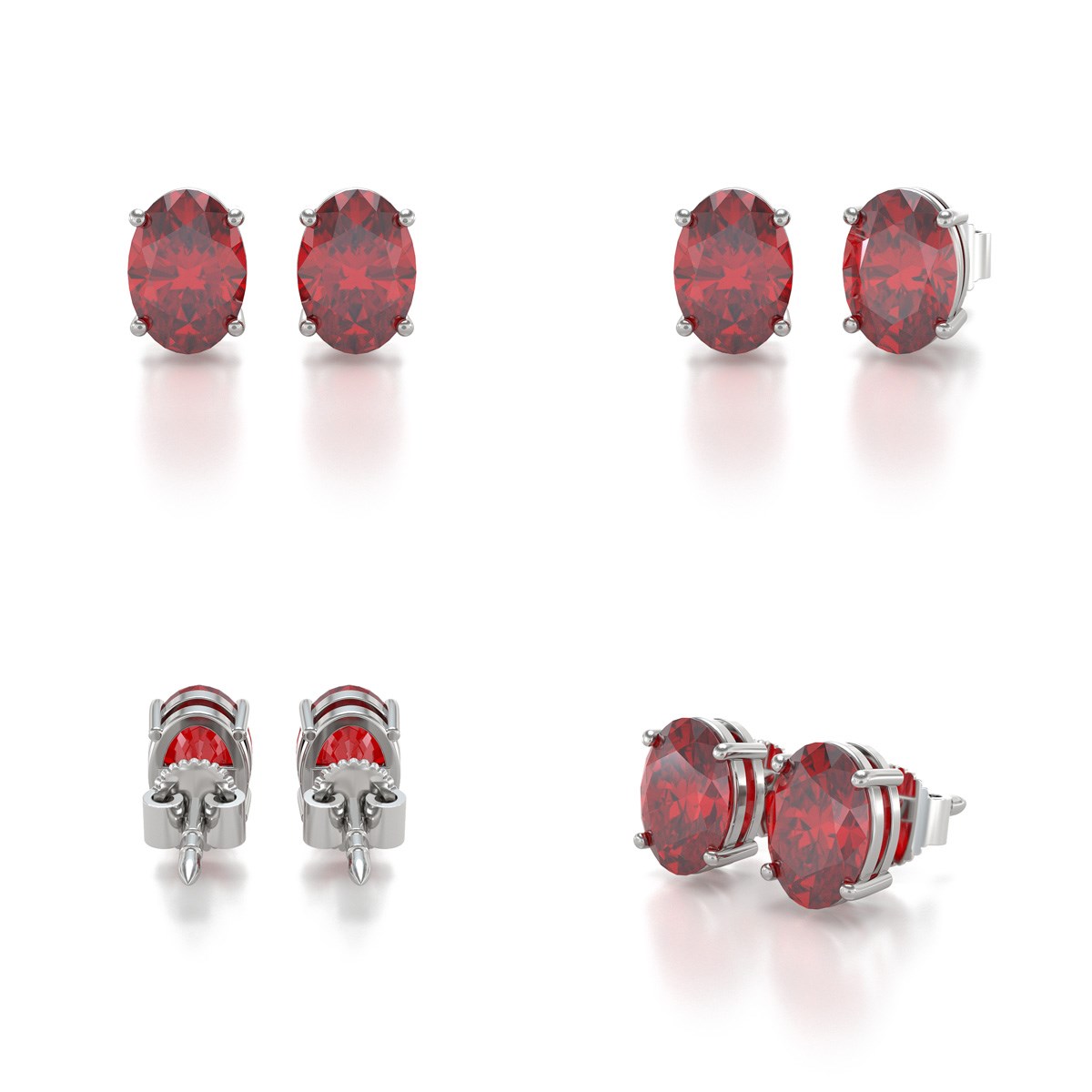 Boucles d'oreilles ADEN Or 585 Blanc et Rubis forme Ovale 1.6grs