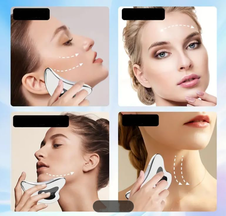 Elektrisches USB Gesicht Massage Gerät Gua Sha Wärme Beauty Schaber - Weiss