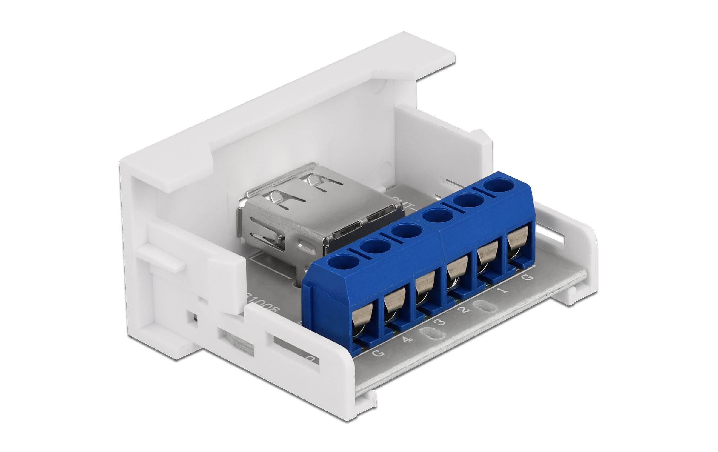 USB 2.0 Adapter Easy 45 Modul Terminalblock - USB-A BuchseDelock Easy 45 Modul USB 2.0 Typ-A Buchse zu Terminalblock 22.5 x 45 mm