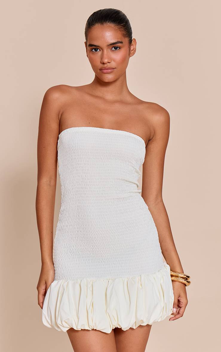 Crème Robe Moulante Bandeau Froncée