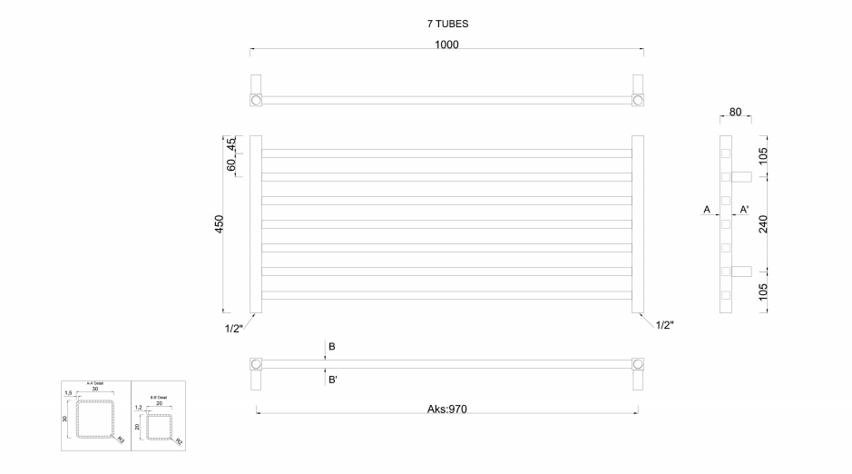 Sapho Metro radiator chroom 45x100cm 295W