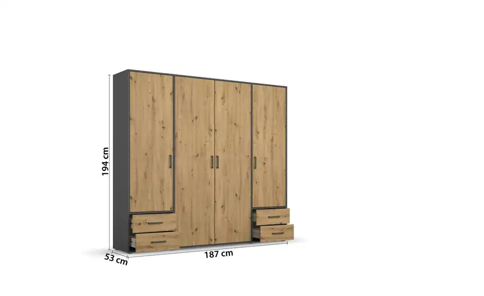 Drehtürenschrank Absetzung: Grau 187 cm 4 Stück