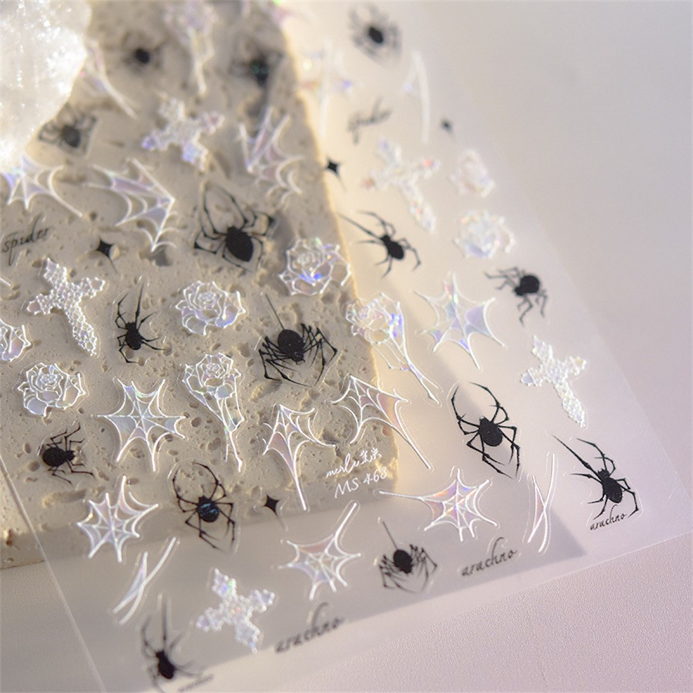 (56-tlg. Set) Nagel Sticker Nail Art Tattoo Selbstklebende Halloween Aufkleber Gothic Muster - Weiss / Schwarz