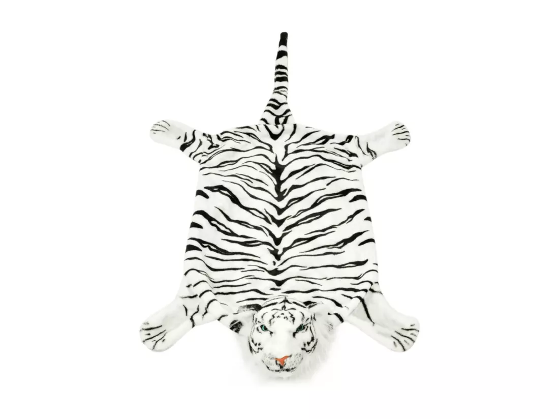 Tapis en peluche en forme de tigre 144 cm blanc