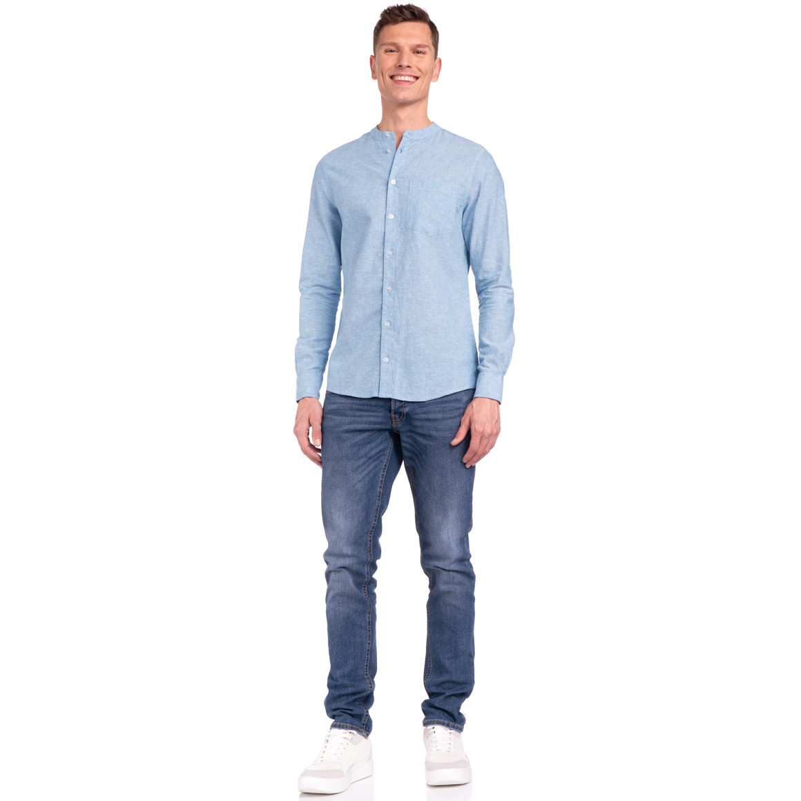 Jonas Nielsen Herren Leinen-Hemd mit Brusttasche hellblau