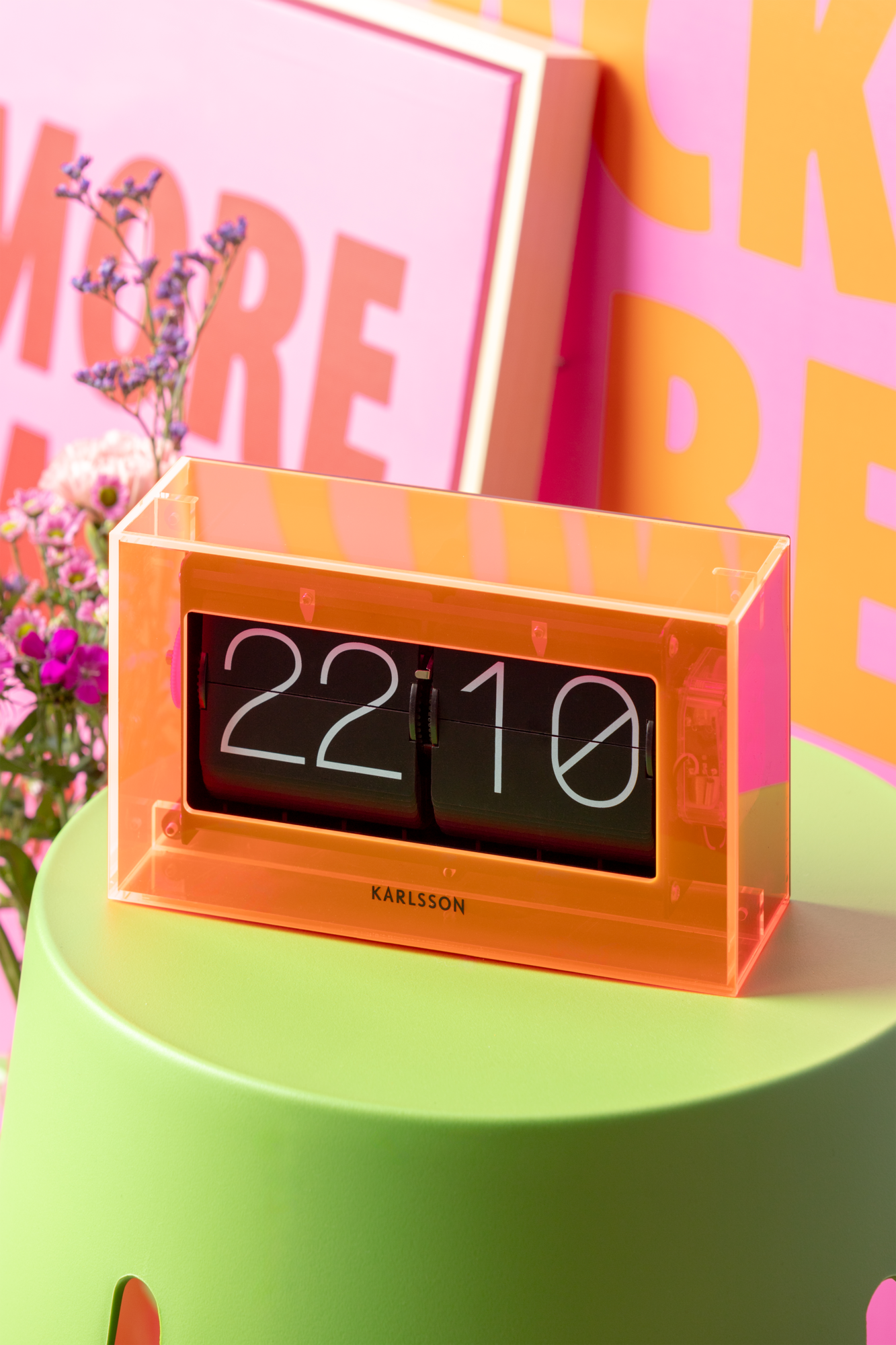 Table clock Boxed Flip acrylic neon orange