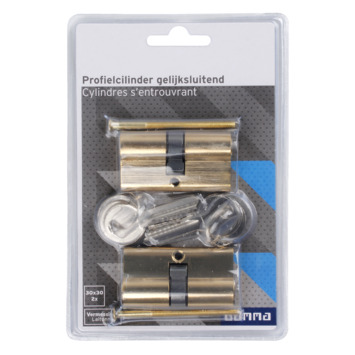 GAMMA Profielcilinder messing 30/30 mm gelijksluitend 2 stuks