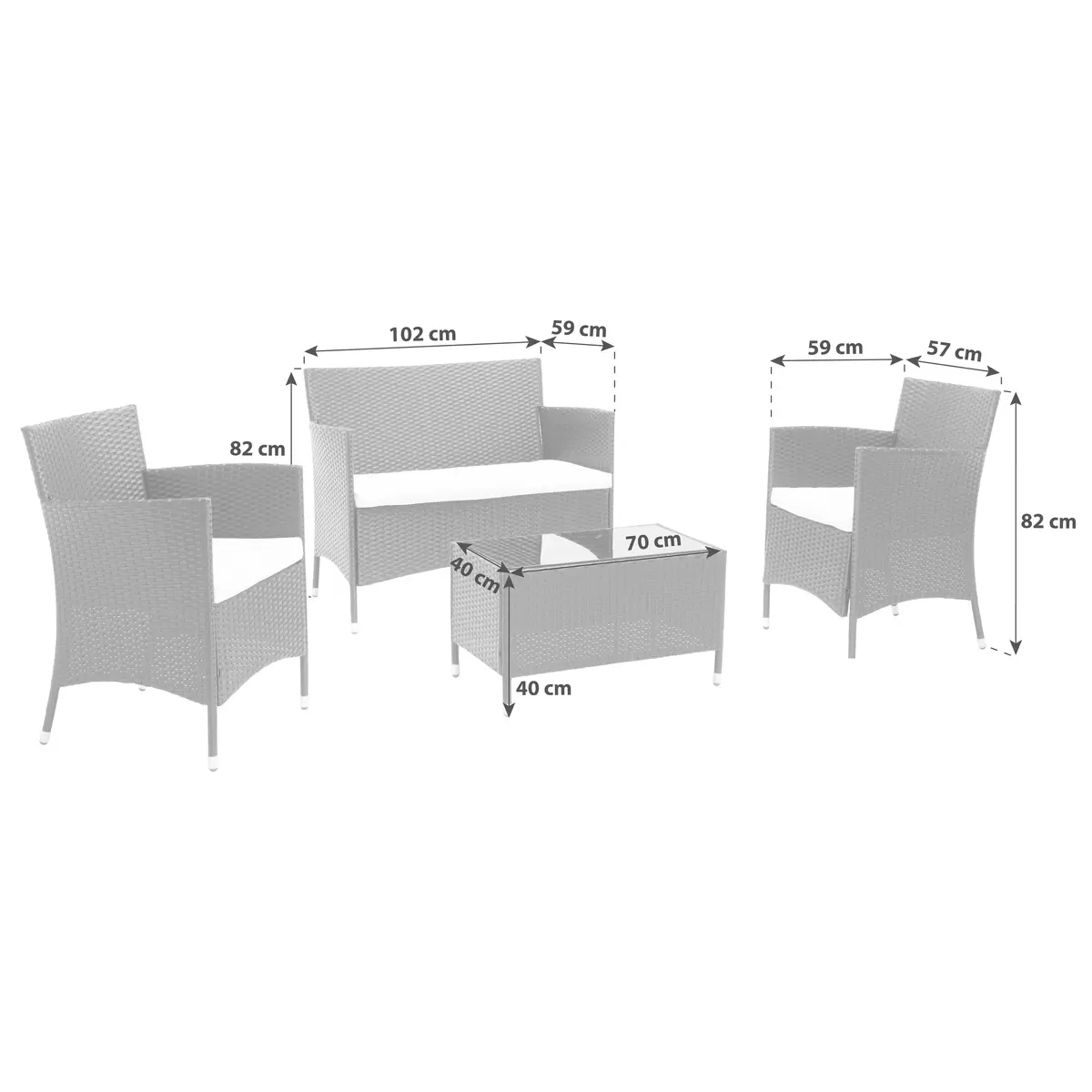 Ondega Loungegarnitur Valencia 4-Teilig braun,grau