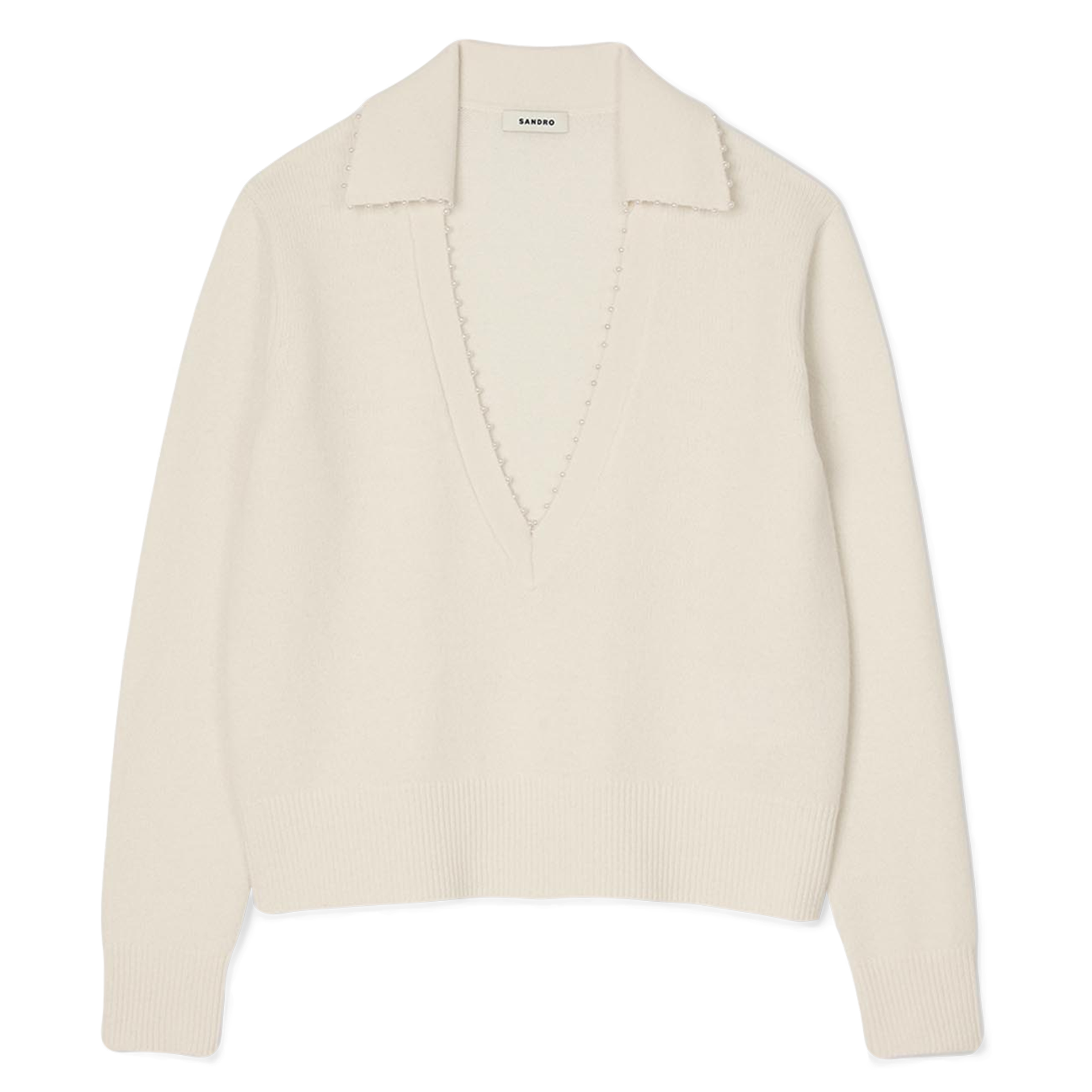 Pull ample col polo en laine| Blanc