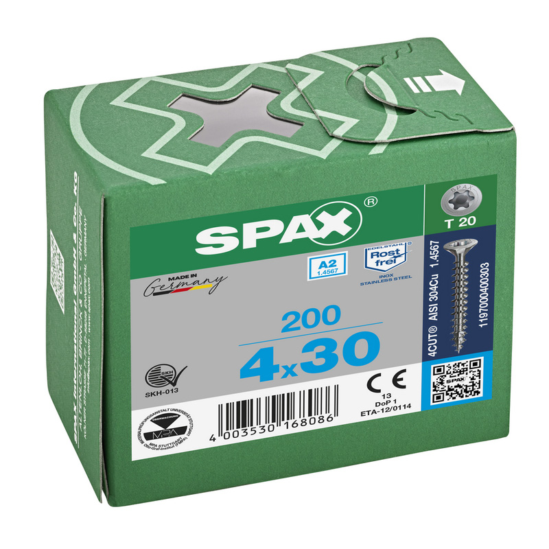 Spax universele schroeven T-STAR plus platkop voldraad RVS 4x30mm TX20