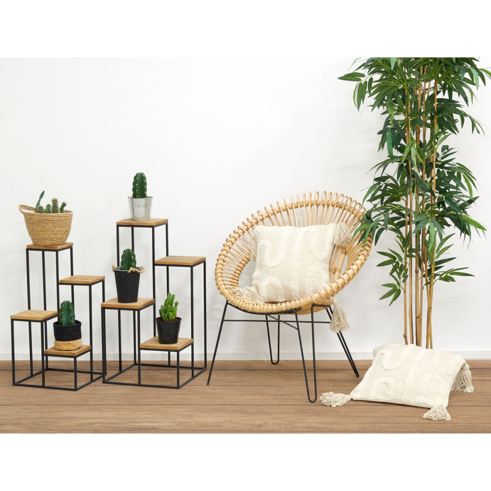 Sellette en métal 4 plateaux en bois (lot de 2)