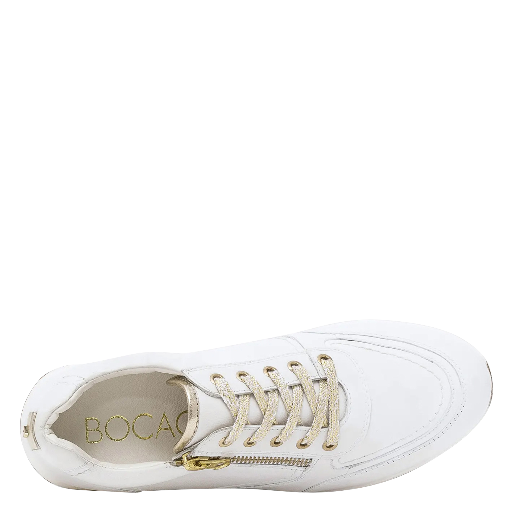 LORETE - Baskets basses zippées en cuir| Blanc