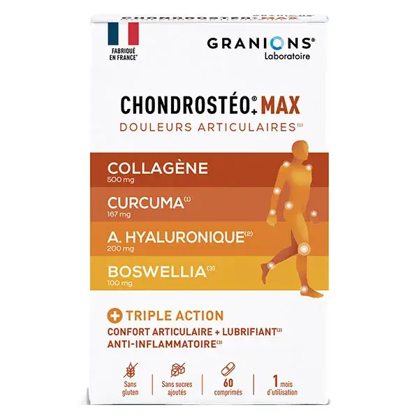 Granions Chondrosteo+ Max - Colágeno Marinho, Ácido Hialurônico, Cúrcuma - 1 mês