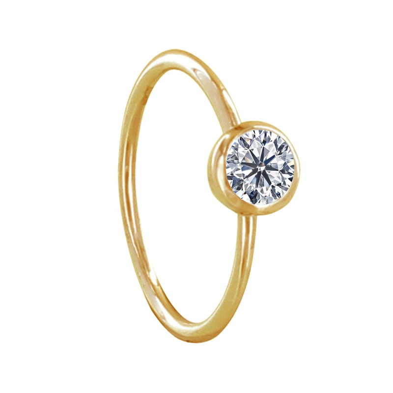 Bague Plaqué Or Petit Solitaire Serti Clos