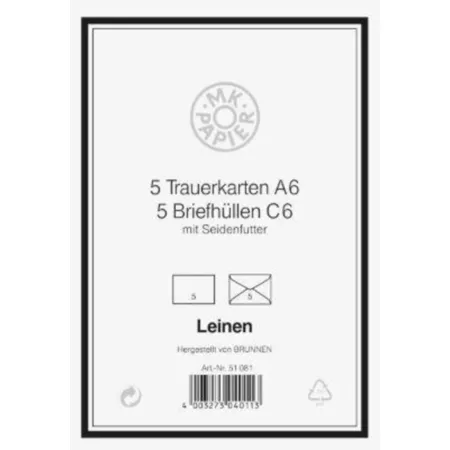 BRUNNEN MK Trauerkarte A6+Briefumschläge C6, 5 Stück