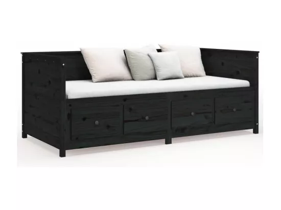 Lit de jour sans matelas noir 90x190 cm bois de pin massif