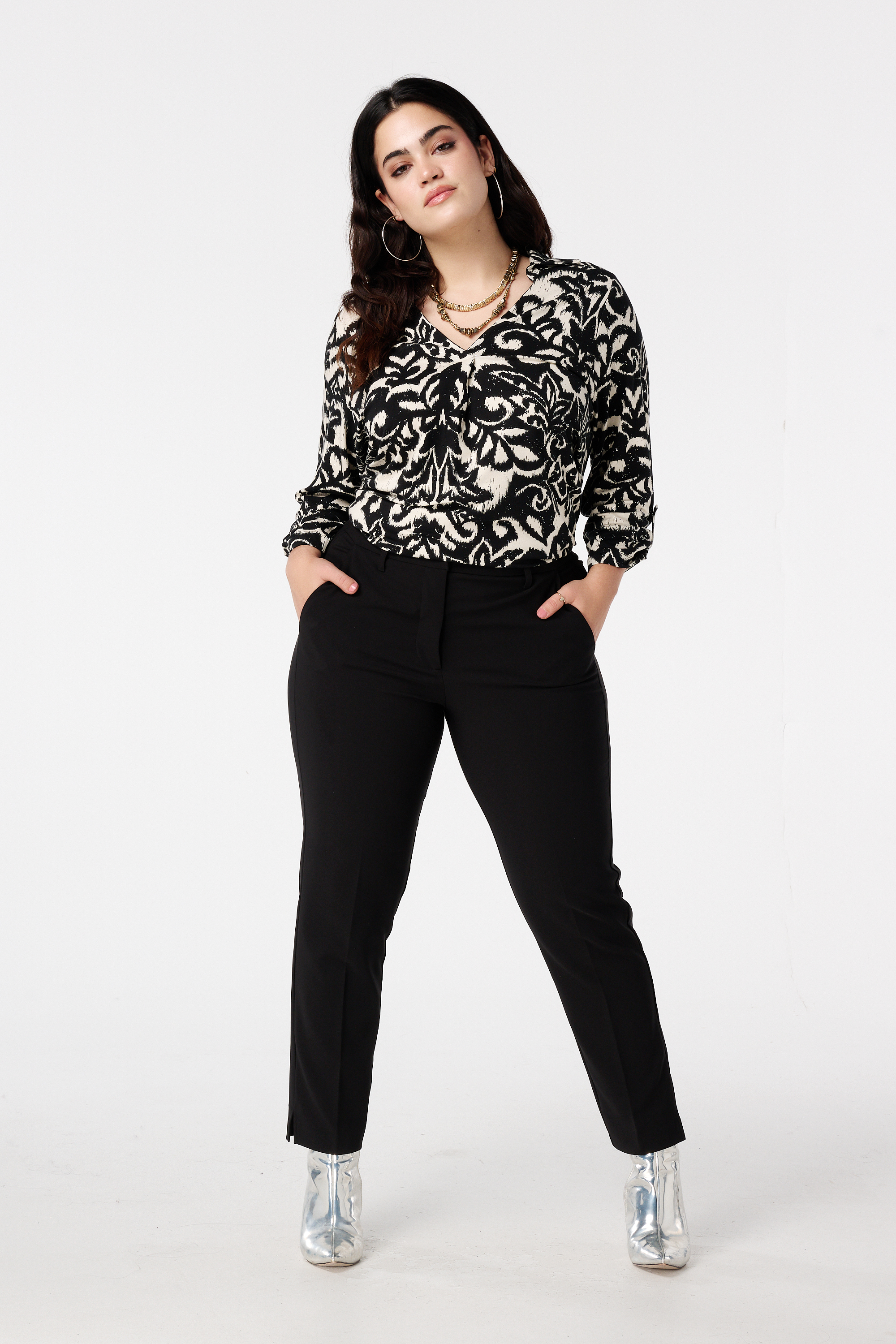 Straight leg pantalon met elastische taille Zwart
