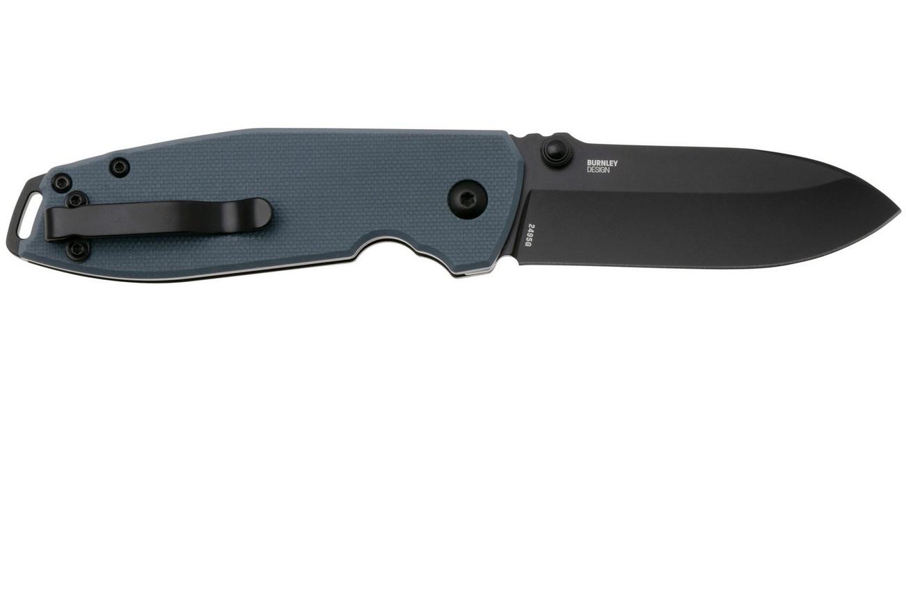 CRKT Squid XM Button Lock 2495G Black Oxide D2, Gray G10, zakmes, Lucas Burnley design