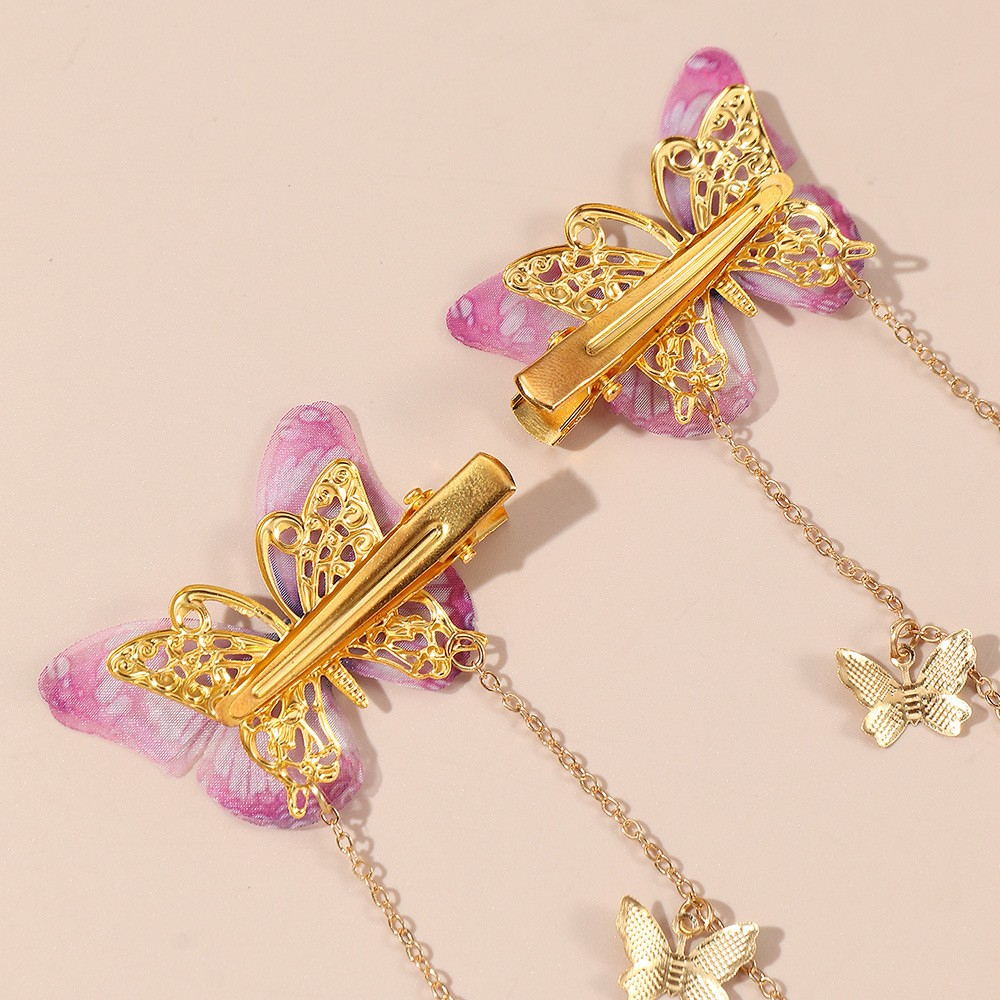 (2er Set) Haarspange Schmetterling Haarklammer Haarschmuck Accessoire mit Anhänger - Rosa / Gold