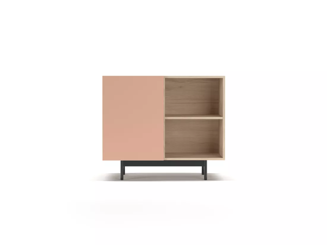 Buffet 1 porte - H78cm x L90cm x L34cm - chêne clair et rose - Printed
