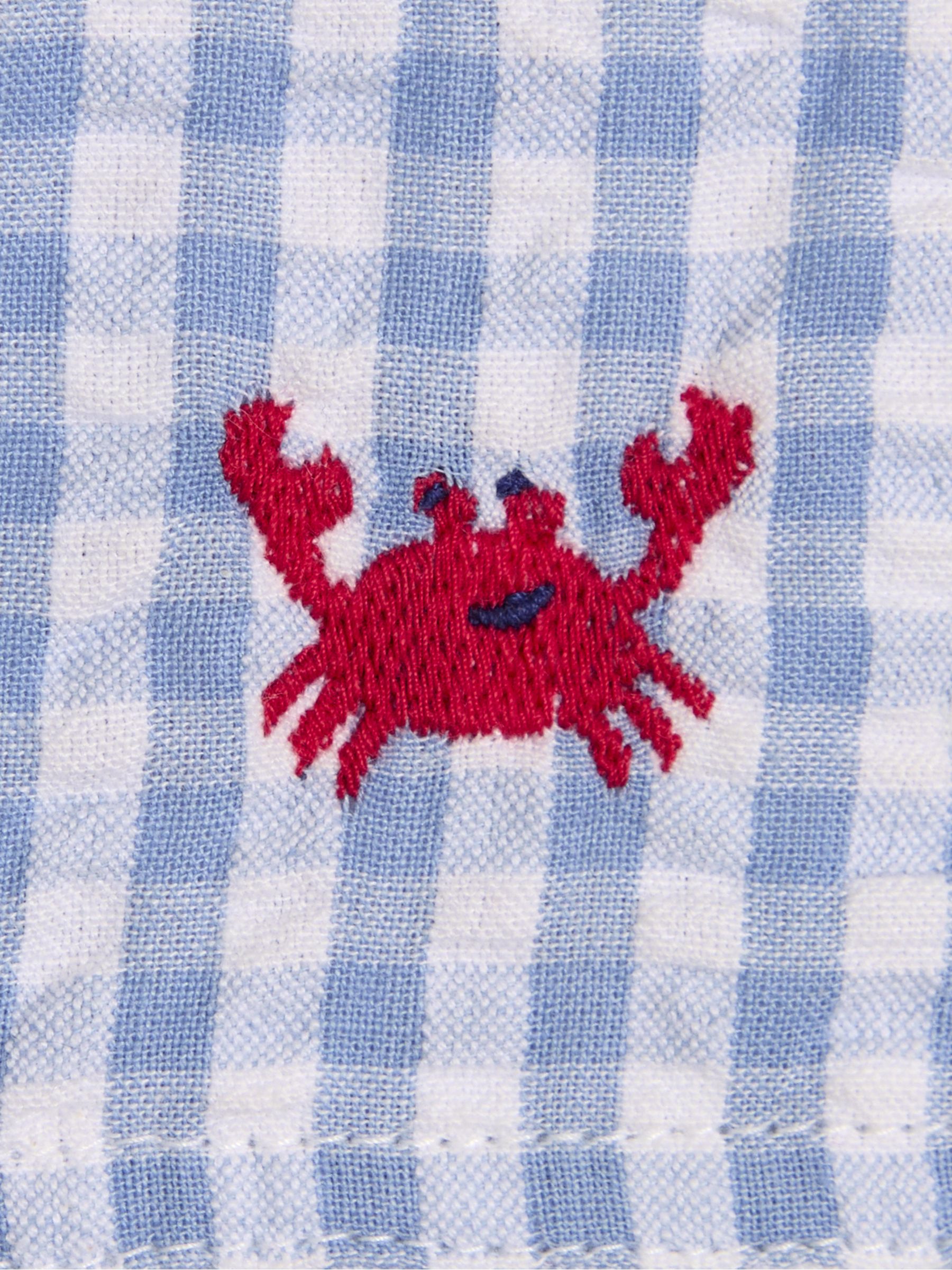 Blauw met kreeft - JoJo Maman Bébé Embroidered Gingham 100% Cotton Dungarees