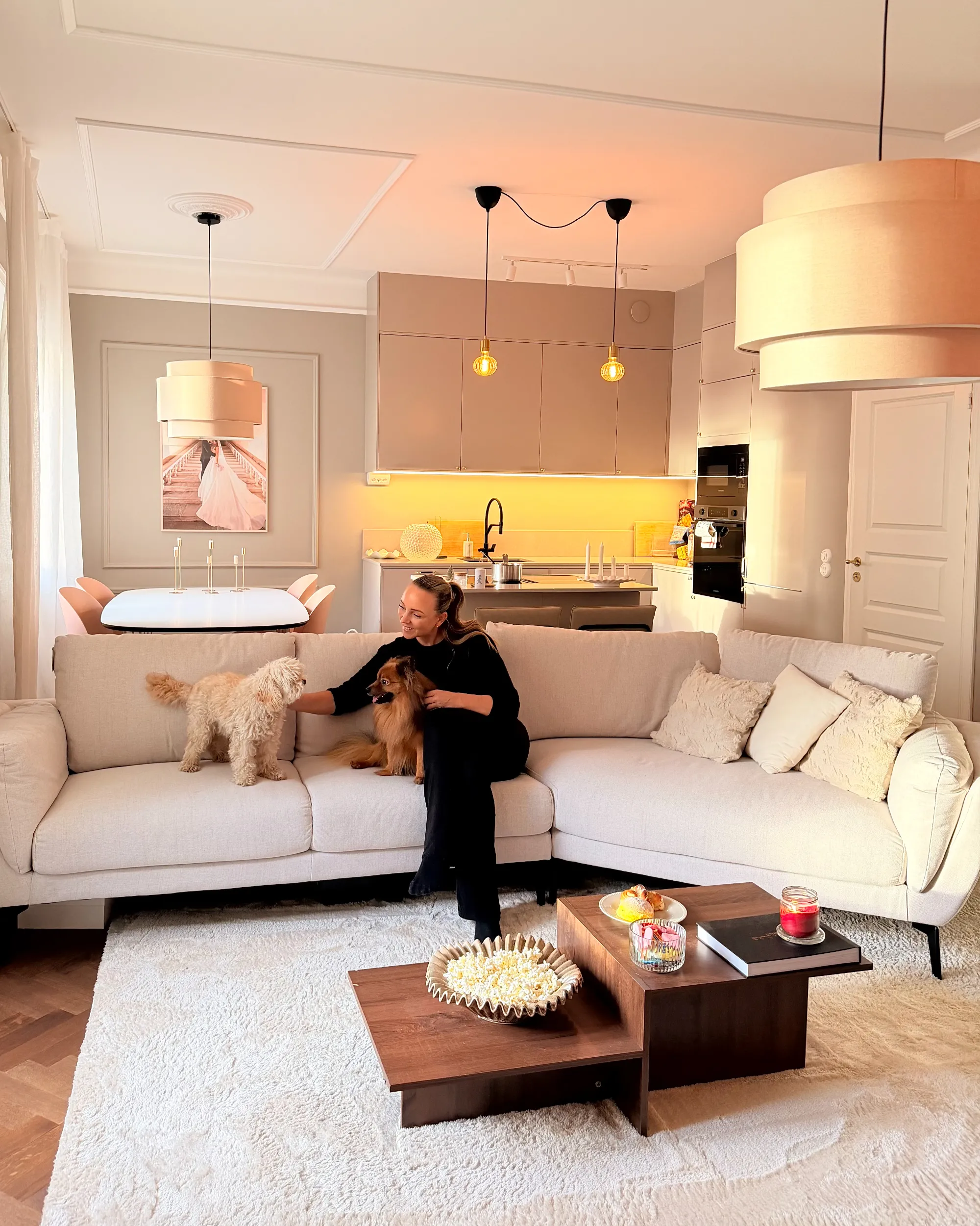 Bank 3-zits KANSSELI Stof Lichtbeige