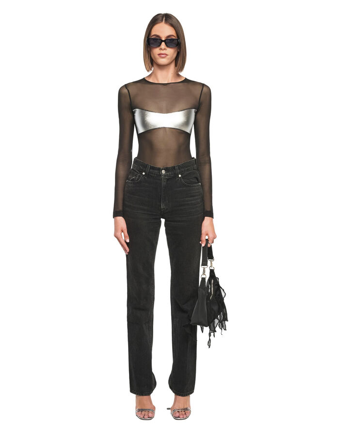 OW Collection Croc Mesh Bodysuit Black