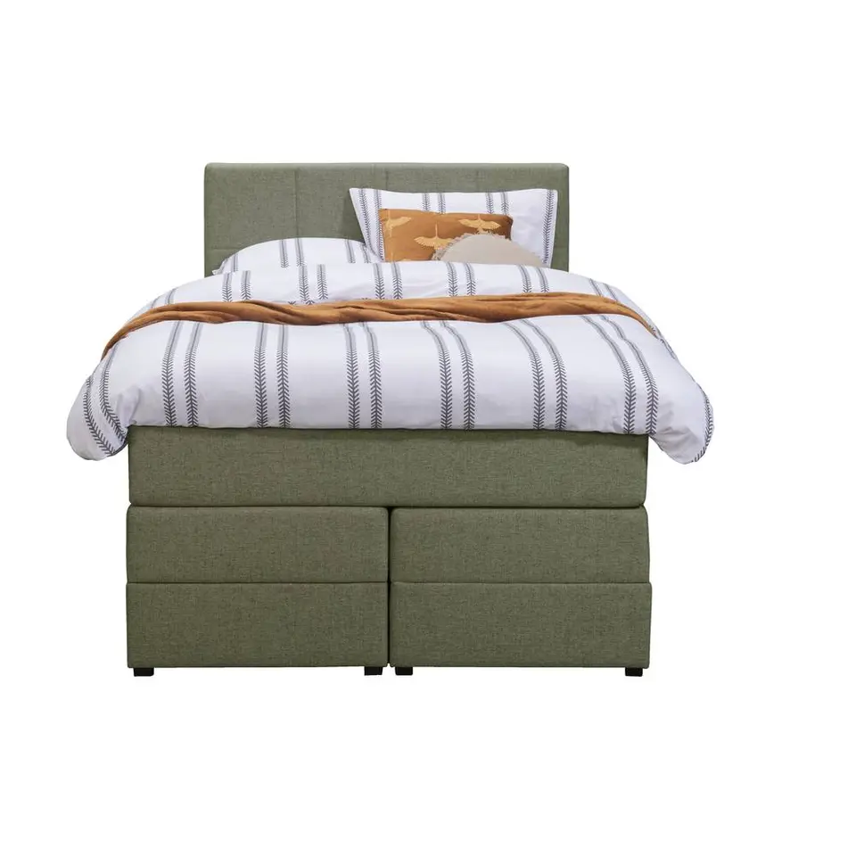 Boxspring met opbergruimte Liv geblokt - groen - 120x200 cm