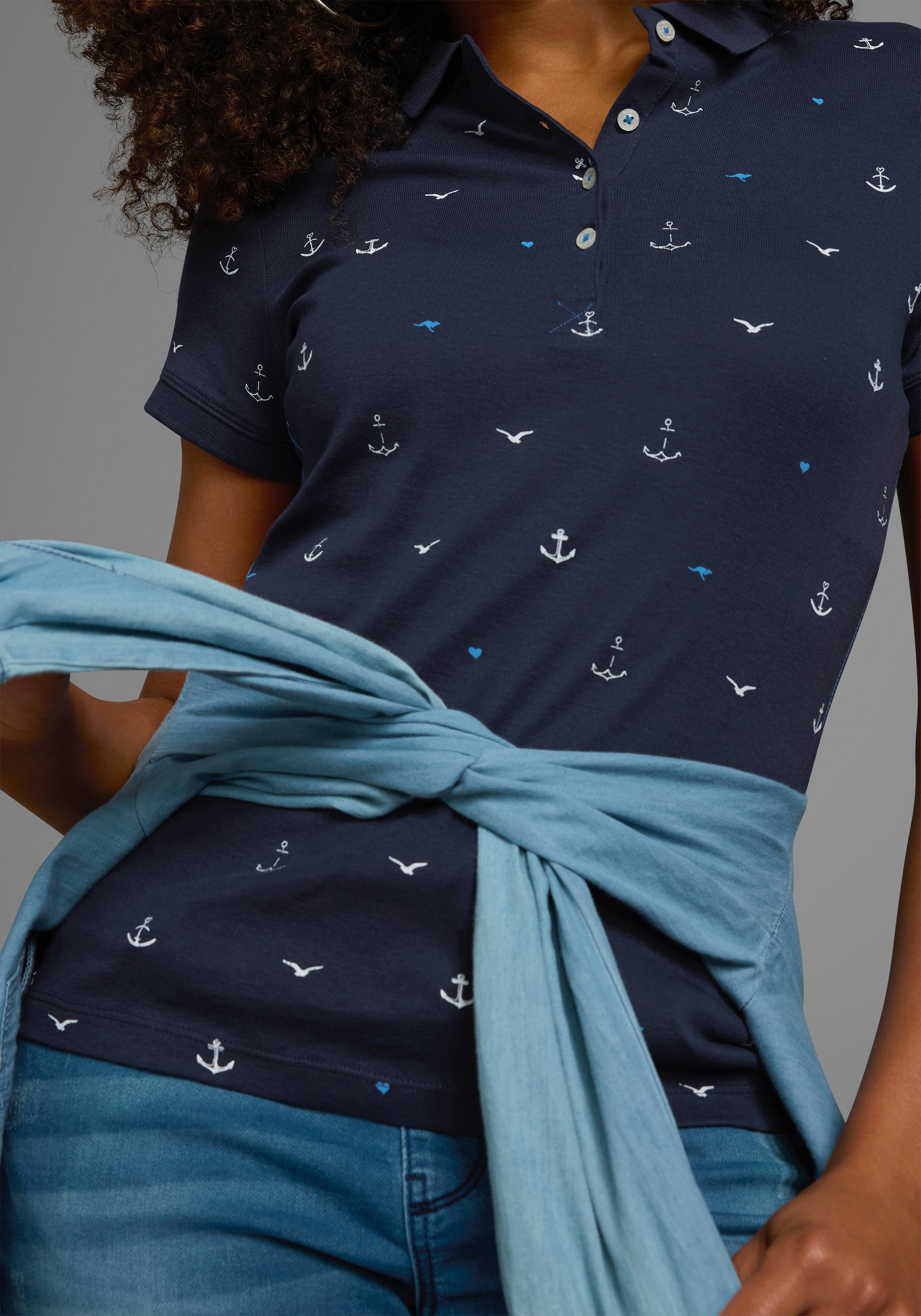 KangaROOS Poloshirt , Kurzarm,  sehr figurbetont,  mit Allover-Druck,  aus 100% Baumwolle