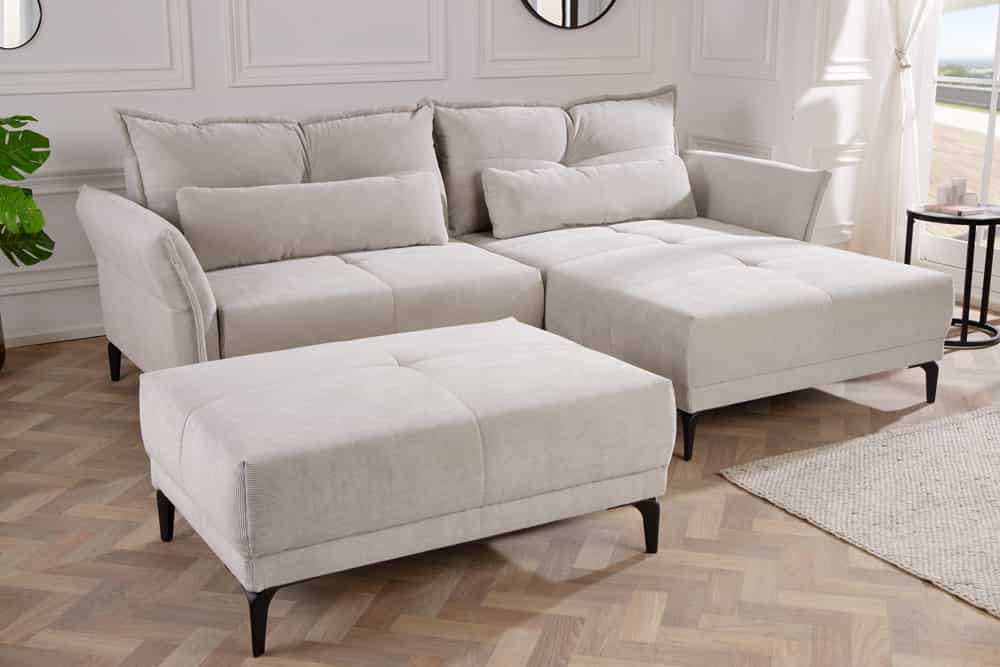 Moderner Sitzhocker DESIGNO 110cm beige Cord Metallfüße