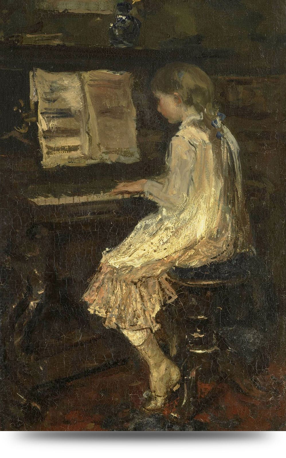 Canvas schilderij Meisje aan de piano 80 x 60 cm