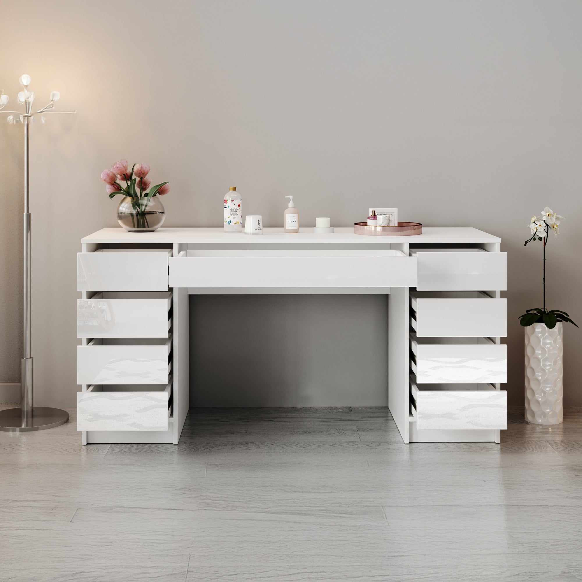 Meubella - Kaptafel Arco 2 - Wit hoogglans - 154 cm