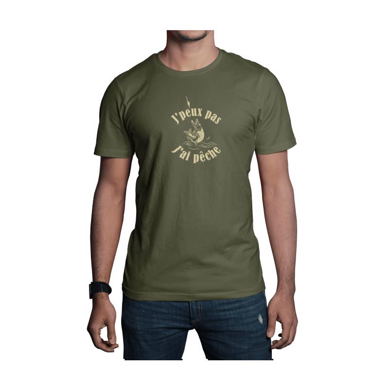 Tee Shirt Manches Courtes Homme Bartavel Nature J'peux Pas J'ai Pêche - Kaki