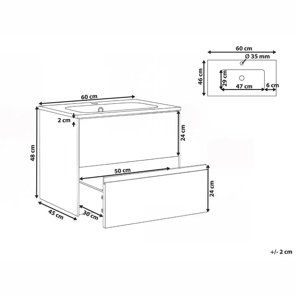 VITA - Wandgemonteerd meubel met wasbak - Lichtbruin - MDF