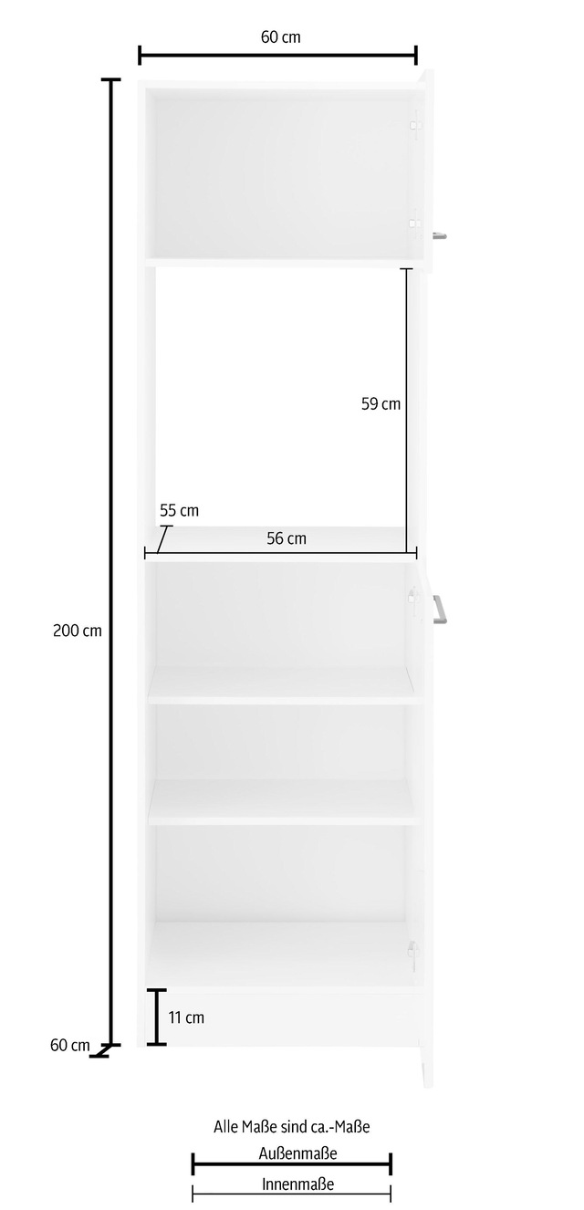 KOCHSTATION Backofenumbauschrank »KS-Tulsa« 60 cm breit, 200 cm hoch, für Einbaubackofen, schwarze Metallgriffe