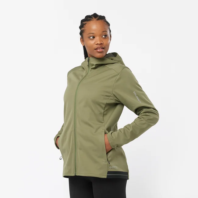 GORE TEX INFINIUM™ WINDSTOPPER®  Windjacke mit Kapuze durchgehendem Reißverschluss Damen DEEPLICHENGREEN