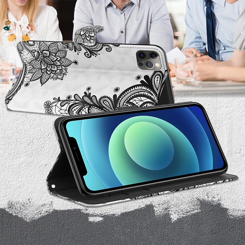 Samsung Galaxy S21 FE 5G Leder Tasche mit Kartenfach   Handschlaufe - Blumen Mandala (Weiss)