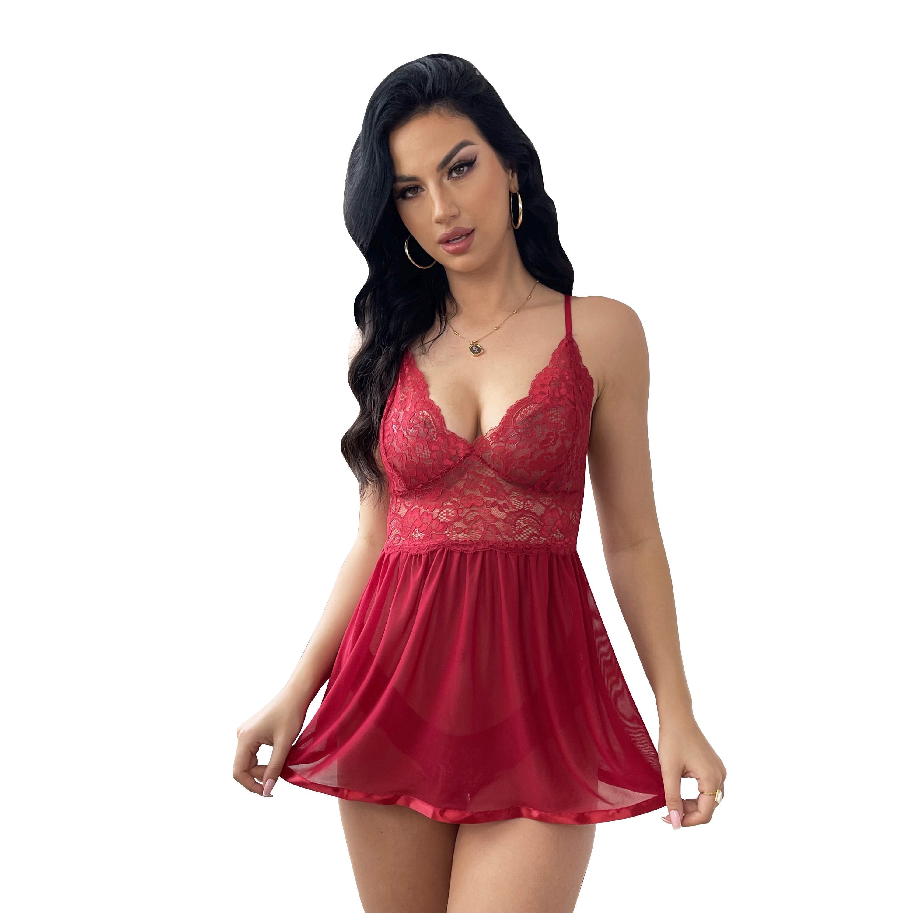 Negligé Babydoll mit Tanga Grösse L weinrot
