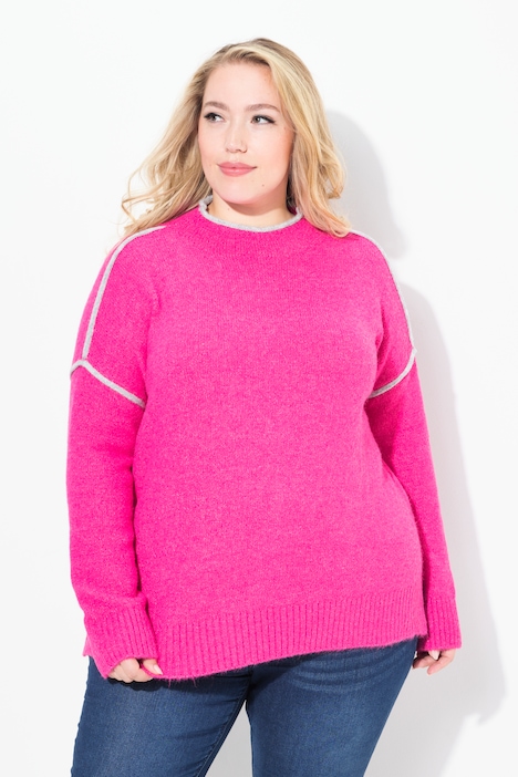 Pullover, Zierstreifen, Oversized, Stehkragen, Langarm