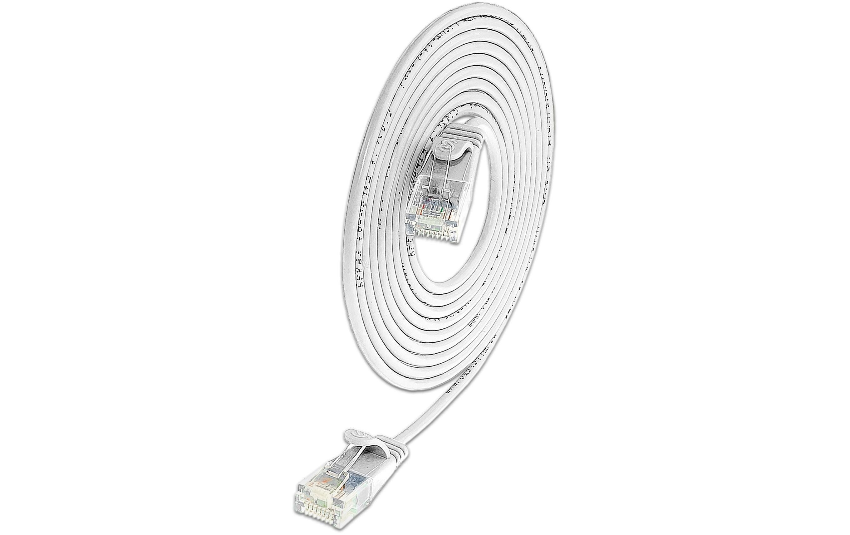 Slimpatchkabel RJ-45 - RJ-45, Cat 6, UTP, 7.5 m, WeissLightpatchkabel rund, ungeschirmtes Twisted-Pair-Kabel (U/UTP) mit Klinkenschutz