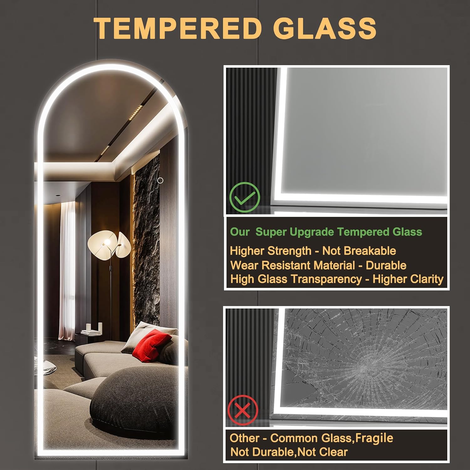 Hasipu 190x70cm Standspiegel Ganzkörperspiegel mit Beleuchtung, Freistehender Bodenspiegel, Großer Wandspiegel, LED Spiegel 3 Lichtfarben Dimmbar und Helligkeitseinstellung für Schlafzimmer
