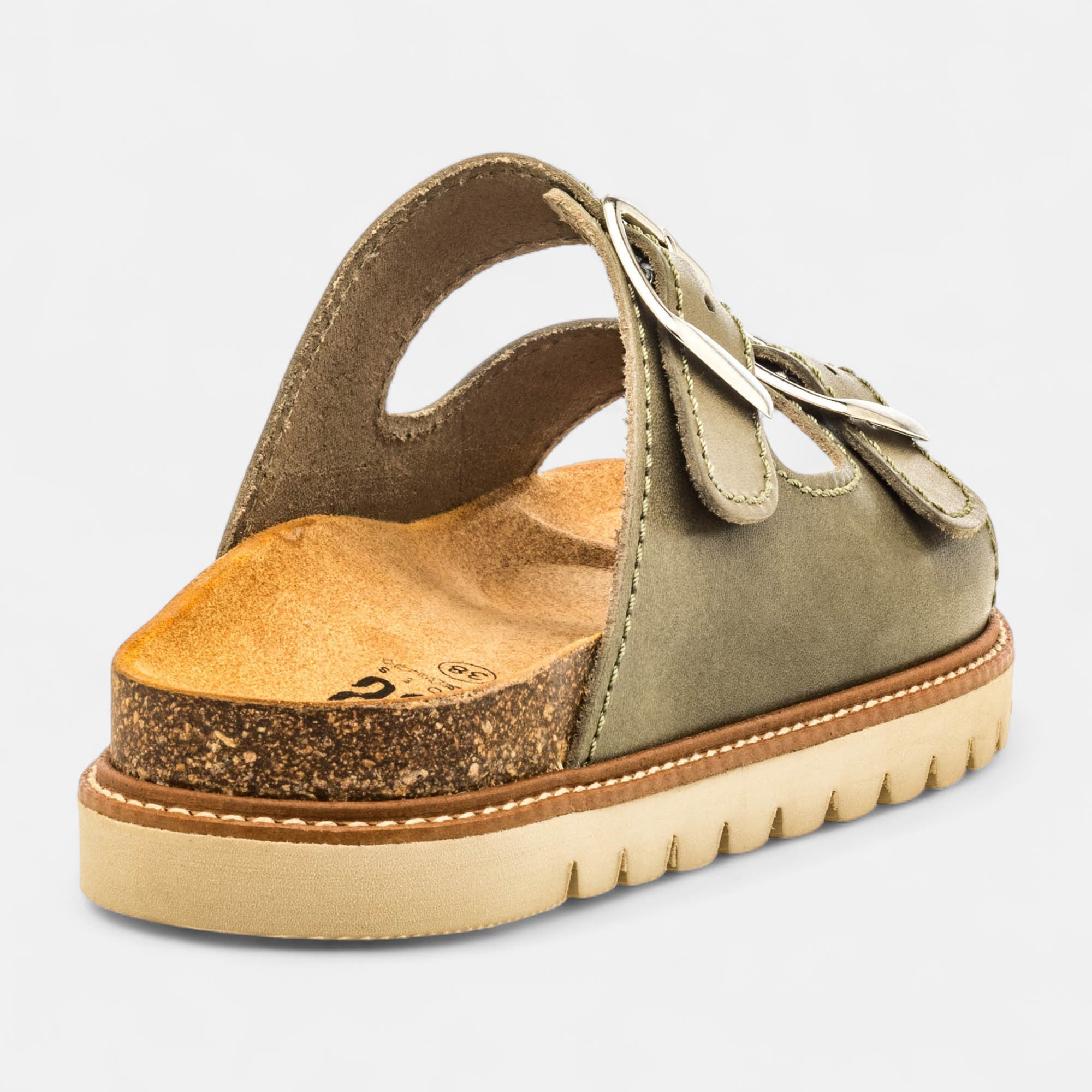Mules semelle liège Femme en cuir kaki